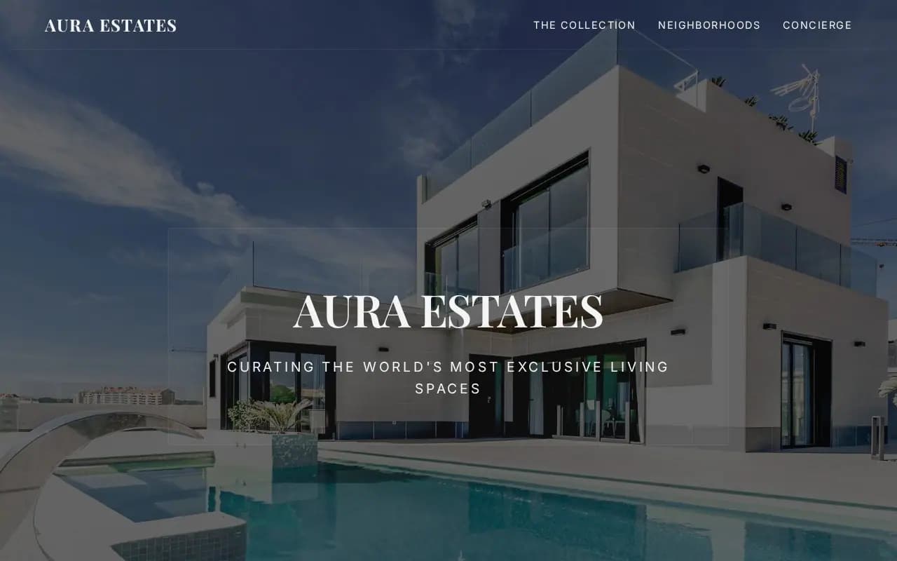 Aura Estates luxury real-estate landing page screenshot